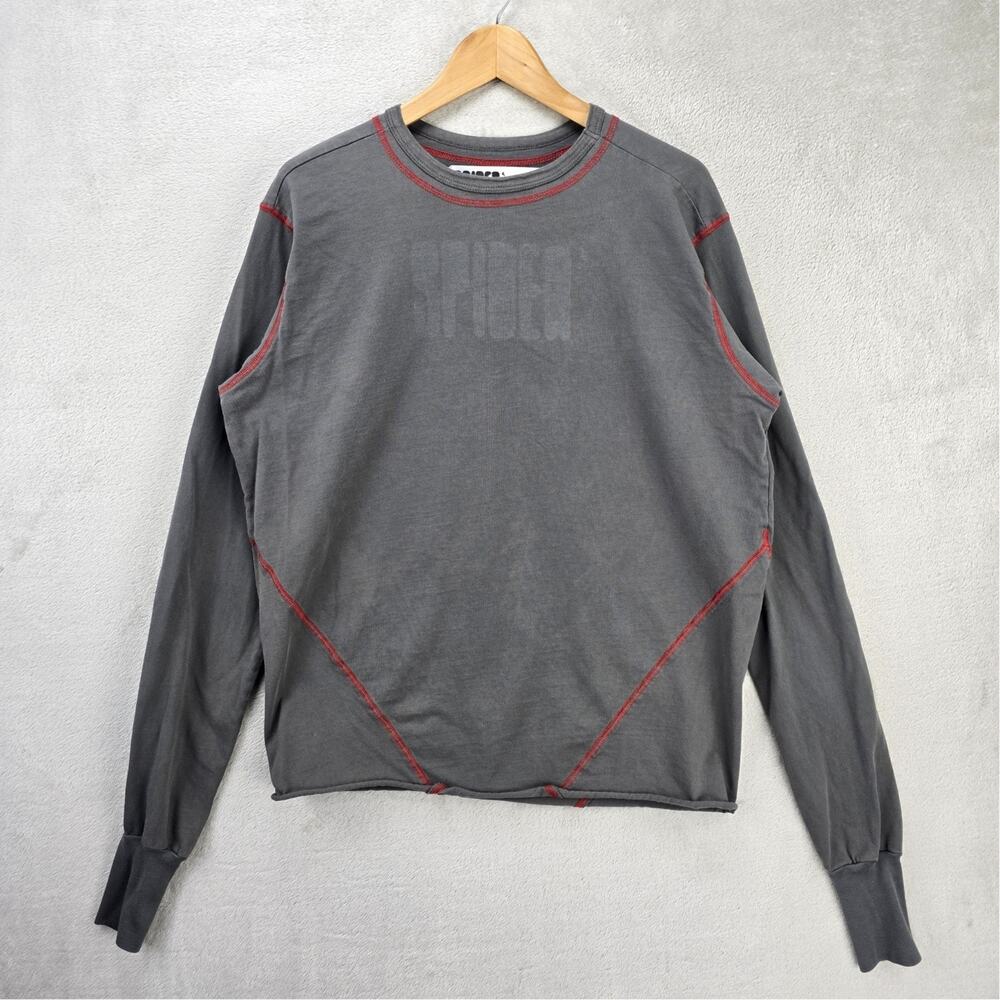 Sp5der Contrast Stitch Long Sleeve Shirt Size 3 Large Gray Red Spider Streetwear